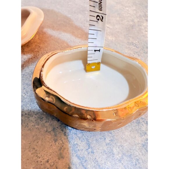 MCM Kingwood Ceramics Trinket Box 22K Weeping Gold Regency Vanity Dish VTG USA - Picture 10 of 15